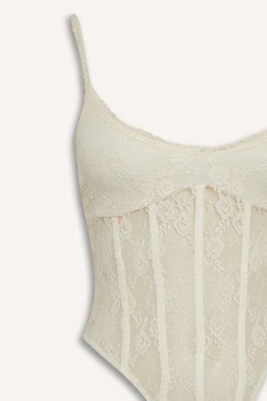 Lace Thin Strappy Bodysuit