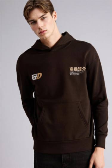 سويت شيرت مطبوع أوفر سايز بغطاء للرأس