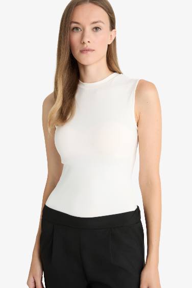 Slim Fit Half Turtleneck Short Sleeve Tunic