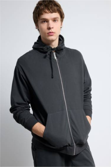 RELAX FIT %100 Pamuk Fermuarlı Sweatshirt - Görsel 3