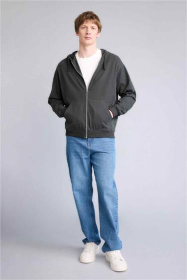 RELAX FIT %100 Pamuk Fermuarlı Sweatshirt - Görsel 6