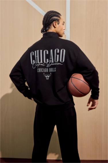 DeFactoFit NBA Chicago Bulls Oversize Geniş Kalıp Dik Yaka Fermuarlı Sweatshirt