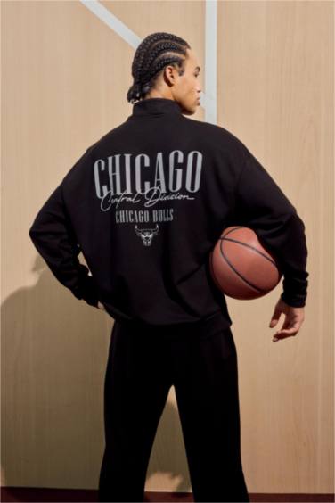 NBA Chicago Bulls Oversize Geniş Kalıp Dik Yaka Fermuarlı Sweatshirt