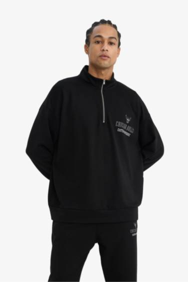 DeFactoFit NBA Chicago Bulls Oversize Geniş Kalıp Dik Yaka Fermuarlı Sweatshirt
