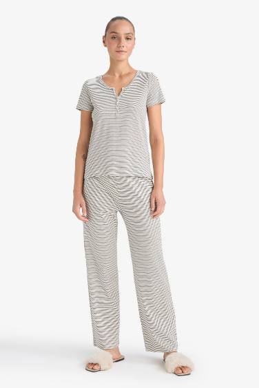 Fall in Love Regular Fit Striped Top Bottom 2 Piece Set