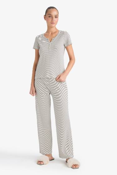 Fall in Love Regular Fit Striped Top Bottom 2 Piece Set