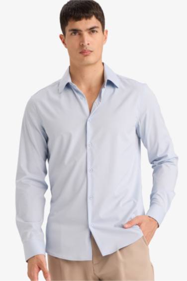 Slim Fit поло жағалы ұзын жеңді негізгі basic жейде