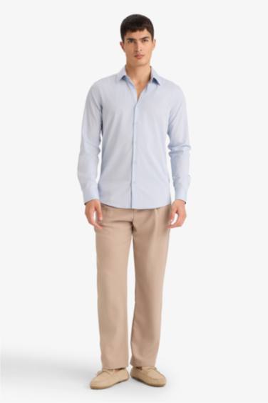 Slim Fit поло жағалы ұзын жеңді негізгі basic жейде