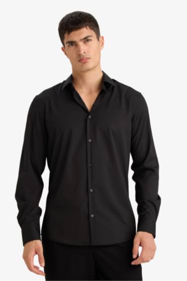 Slim Fit поло жағалы ұзын жеңді негізгі basic жейде