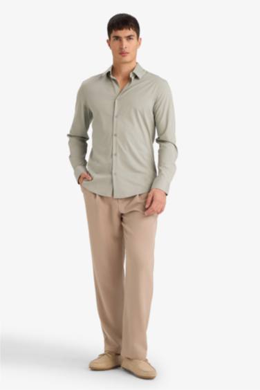 Slim Fit поло жағалы ұзын жеңді негізгі basic жейде