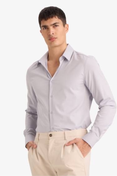 Базовая рубашка Slim Fit с длинным рукавом и воротником поло