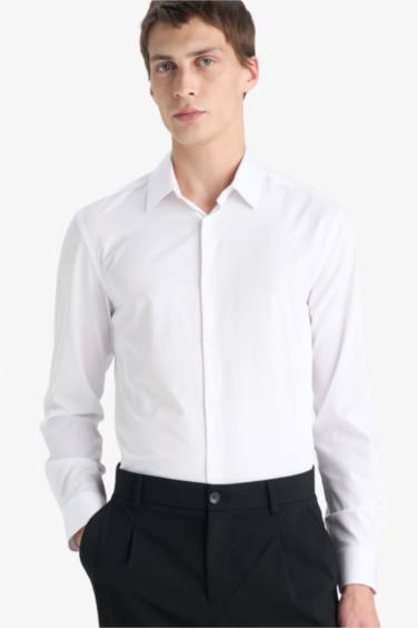 Slim Fit поло жағалы ұзын жеңді негізгі basic жейде