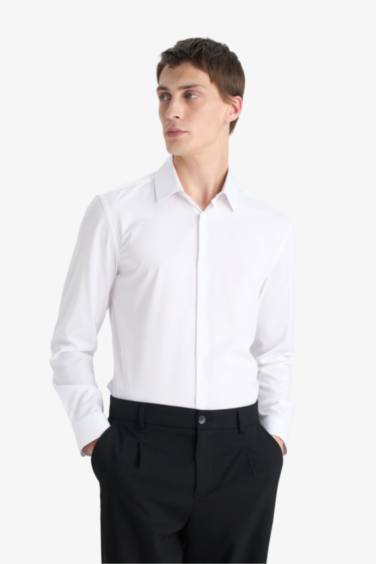 Slim Fit поло жағалы ұзын жеңді негізгі basic жейде