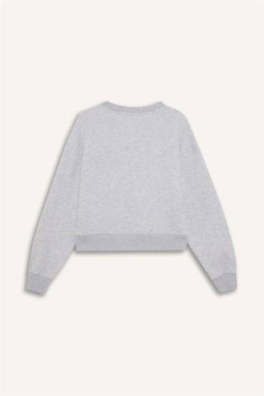 Coool Loose Fit V Yaka Nakışlı Sweatshirt
