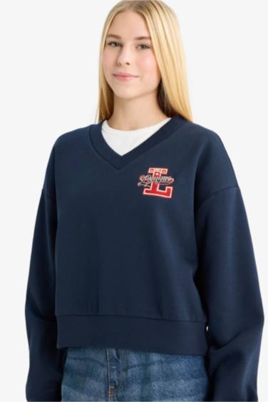 Sweatshirt imprimé à col en V Coupe ample