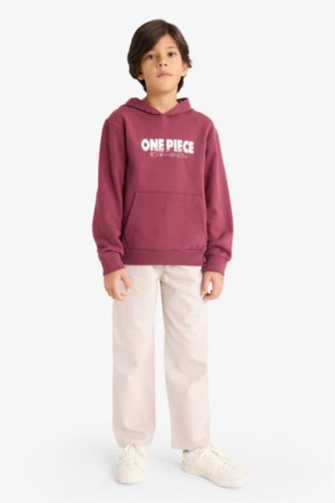 سويت شيرت ولادي قصة عادية بغطاء للرأس بجيب وبطانة ناعمة من ون بيس