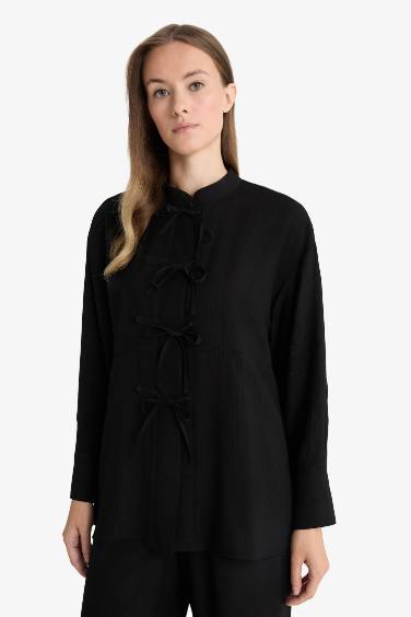 Regular Fit Crinkle Fabric Long Sleeve Tunic