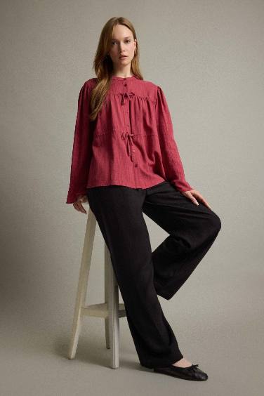 Regular Fit Crinkle Fabric Trousers