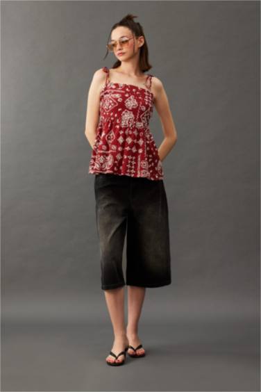 بلوزة بوبلين فلير فيت مطبوع