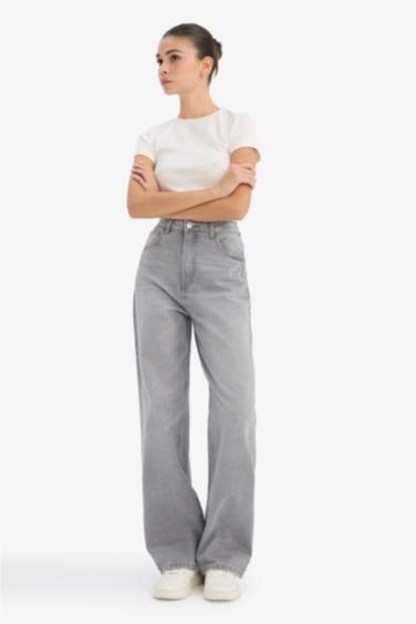 90's Wide Leg жоғары белді түзу балақты ұзын джинс шалбар