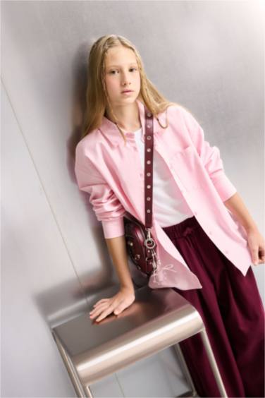 قميص بناتي ردن طويل أوكسفورد قصة عادية