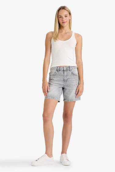 Denim High Waist Bermuda