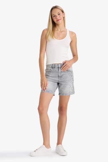 Denim High Waist Bermuda