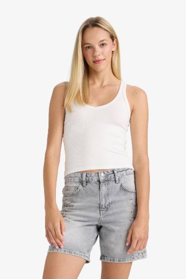 Denim High Waist Bermuda