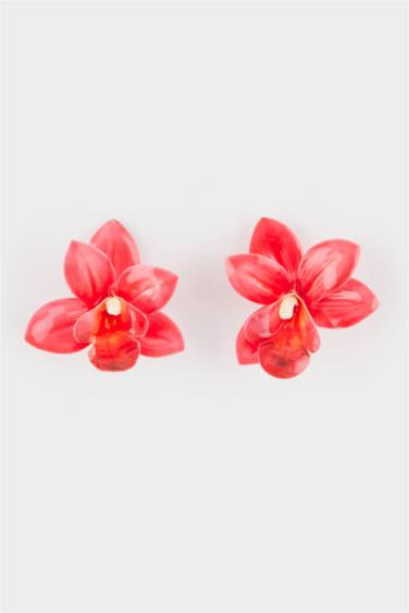 Kadın Kırmızı Çiçek Küpe