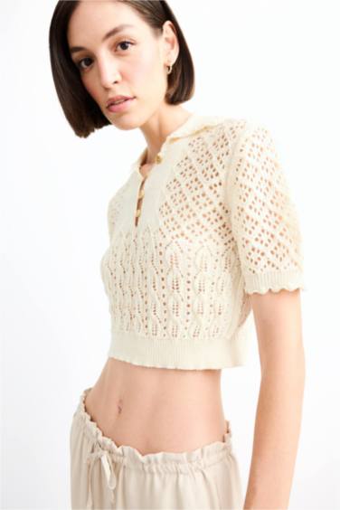 بلوزة تريكو كروشيه نص ردن بياخة V