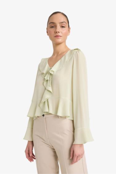 Шифоновая блузка Regular Fit с длинным рукавом