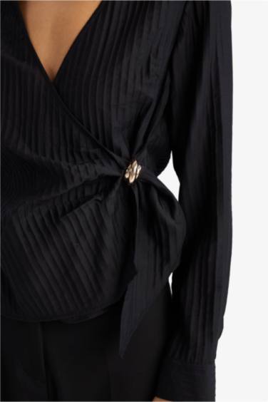 Фактурная блузка Regular Fit с длинным рукавом