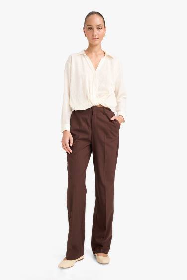 Regular Fıt Gömlek Yaka Pamuklu Uzun Kollu Bluz