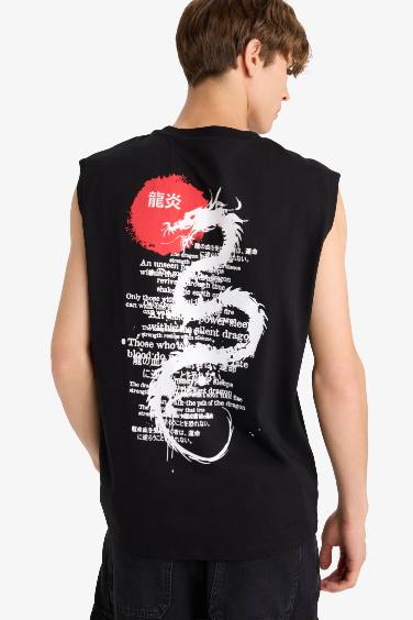 Boxy Fit Printed Crew Neck Sleeveless Tank Top