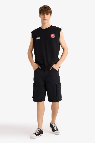 Boxy Fit Printed Crew Neck Sleeveless Tank Top