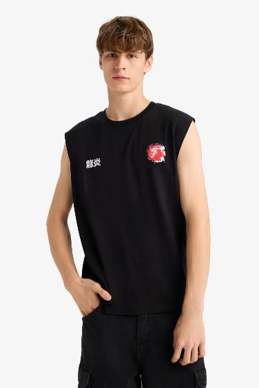 Boxy Fit Printed Crew Neck Sleeveless Tank Top