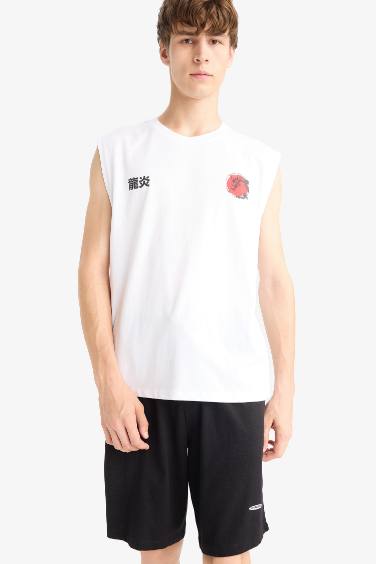 Boxy Fit Printed Crew Neck Sleeveless Tank Top