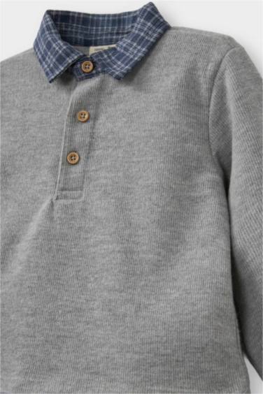 Erkek Bebek 2'li Takım Gömlek Yaka Sweatshirt Pantolon