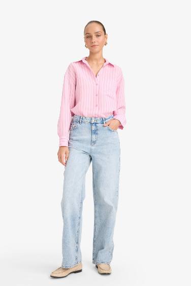 Oversize Geniş Kalıp Çizgili Modal Uzun Kollu Gömlek