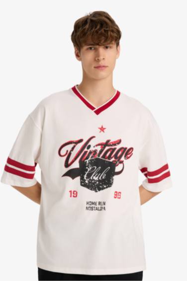 تيشيرت نص ردن قصة فضفاضة بياخة مستديرة