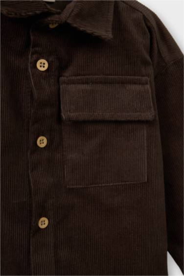 Erkek Bebek Fitilli Kadife Uzun Kollu Gömlek