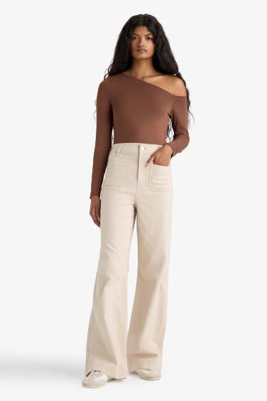 Slim Fit Dar Kesim Tek Omuzlu Uzun Kollu Tişört