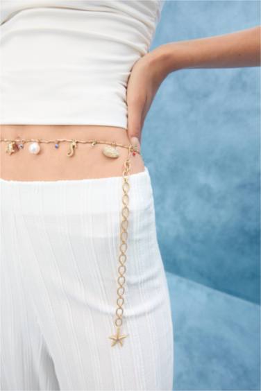 Kadın Deniz Temalı Charmlı Gold Bel Zinciri