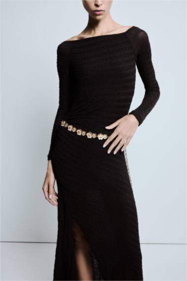 Kadın Gold Çiçek Temalı Metal Zincir Kemer