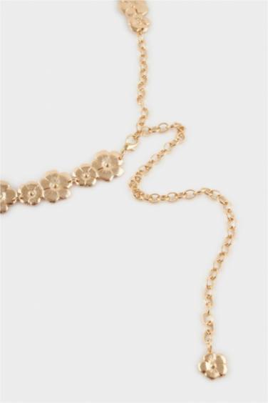 Kadın Gold Çiçek Temalı Metal Zincir Kemer