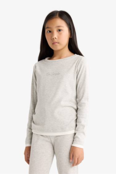 Kız Çocuk 2'li Takım Baskılı Uzun Kollu Tişört Eşofman Altı 