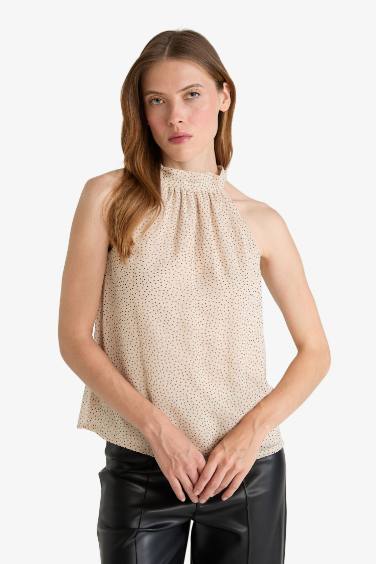 Regular Fit Halter Neck Chiffon Sleeveless Blouse