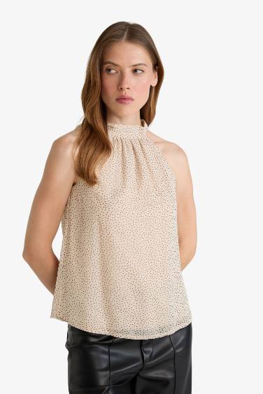 Regular Fit Halter Neck Chiffon Sleeveless Blouse