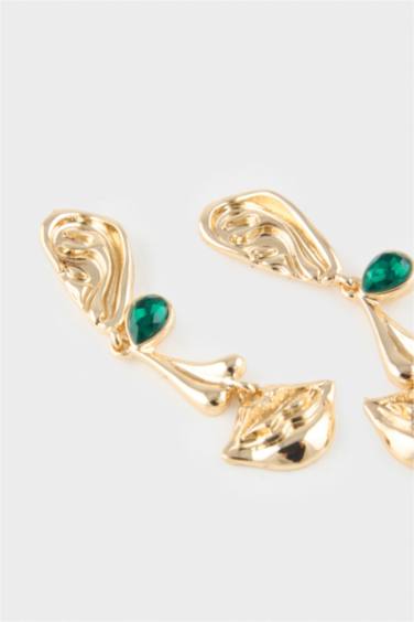 Kadın Yeşil Taşlı Sallantılı Gold Küpe