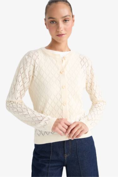 Cardigan ajouré à col rond et boutons Coupe régulière